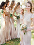 Sheath Scoop Cap Sleeves Sequins Pleats Bridesmaid Dresses LBQB0071
